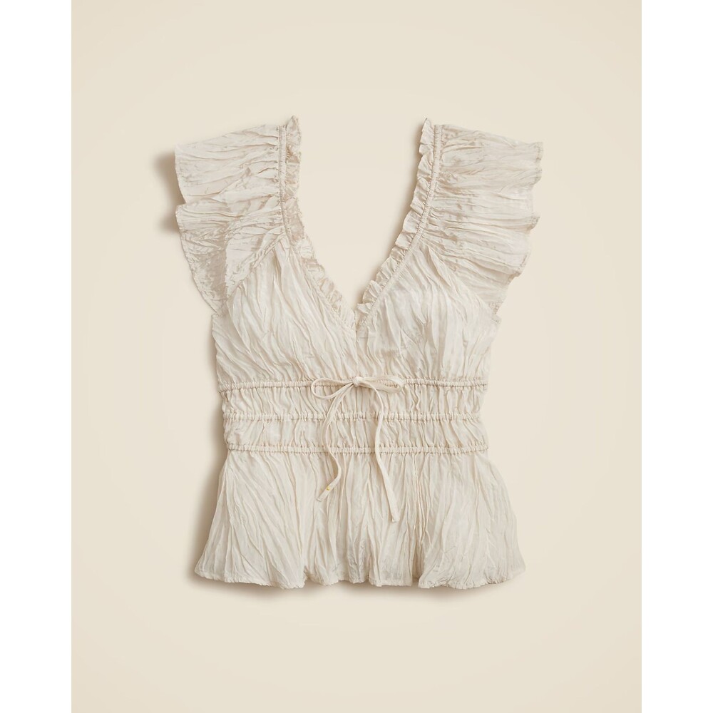J.Crew Womens Small Ivory Ruffle Blouse Smocked Waist Flutter Sleeve Boho Top